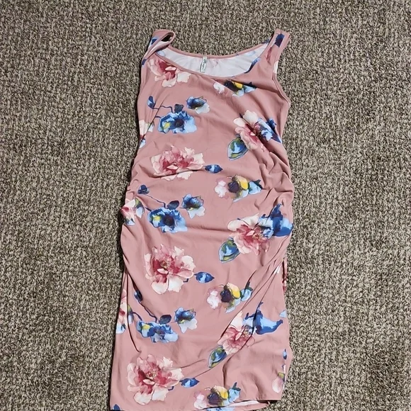 Motherhood Maternity Floral Midi Dress in Pink and Blue - Picture 1 of 2
